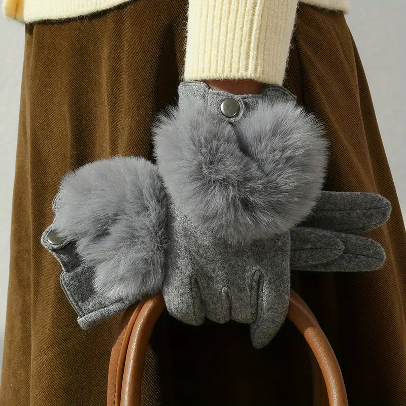 Insulating Women’s Winter Gloves – Faux Fur Trim, Cashmere - Image 6
