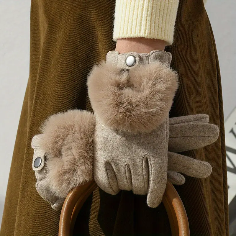 Insulating Women’s Winter Gloves – Faux Fur Trim, Cashmere - Image 7