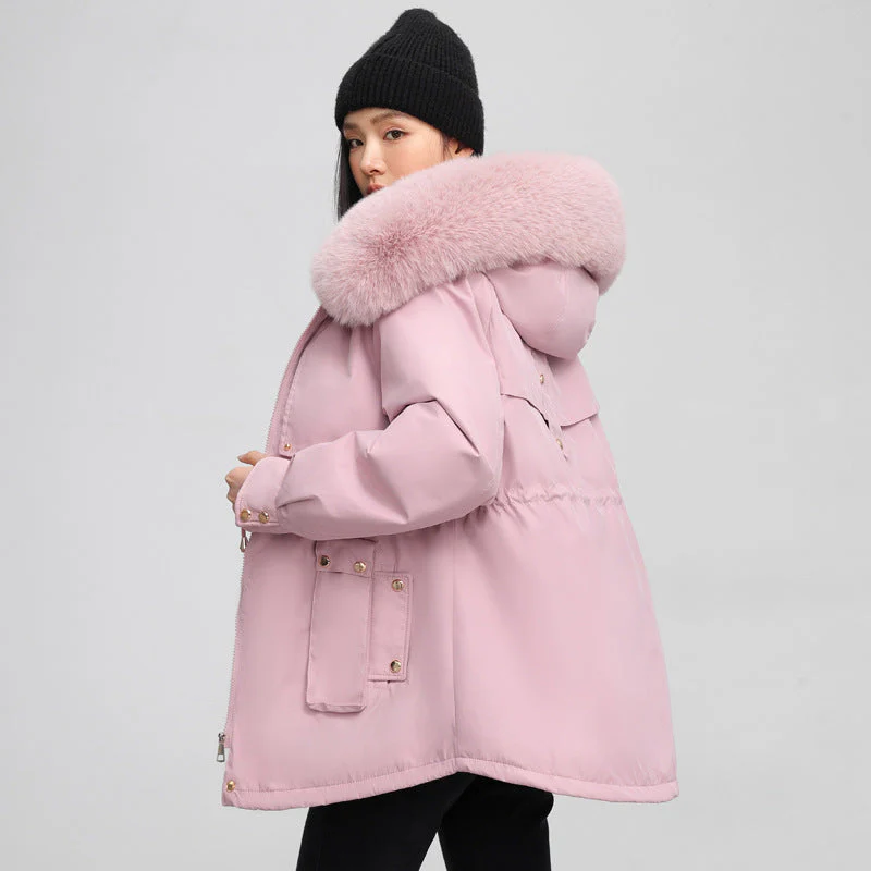 Insulating Womens Parka - Hooded Fur Collar, Cotton Padded - Image 10