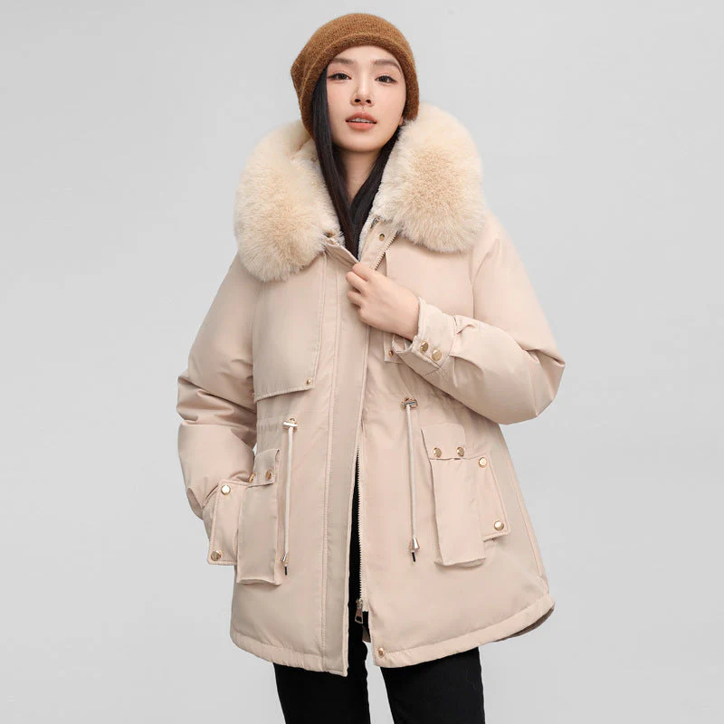 Insulating Womens Parka - Hooded Fur Collar, Cotton Padded - Image 11