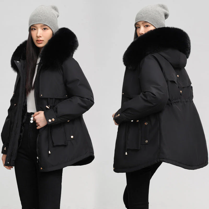 Insulating Womens Parka - Hooded Fur Collar, Cotton Padded - Image 2
