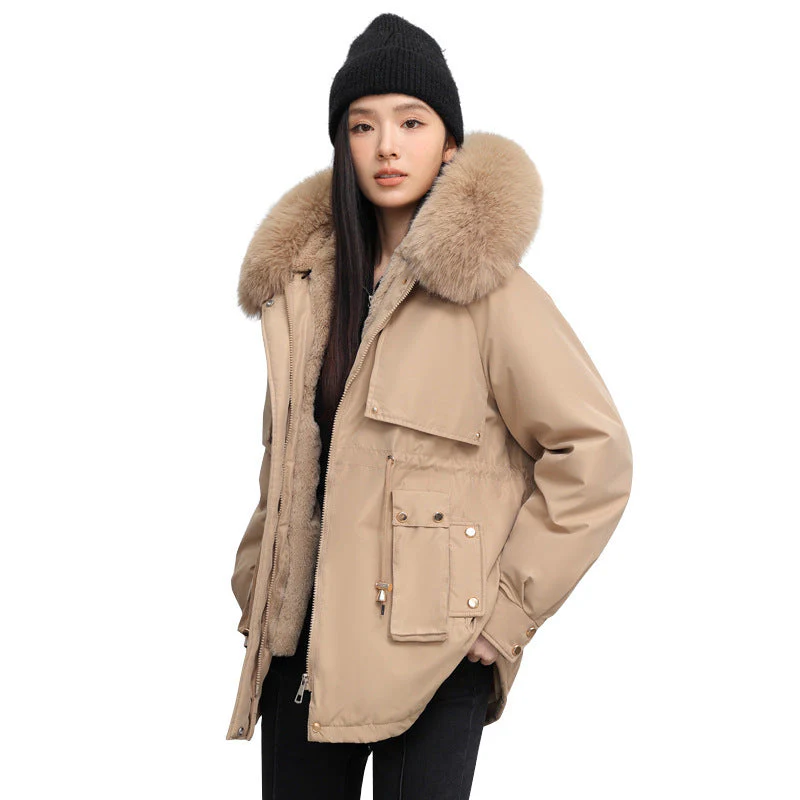 Insulating Womens Parka - Hooded Fur Collar, Cotton Padded - Image 3