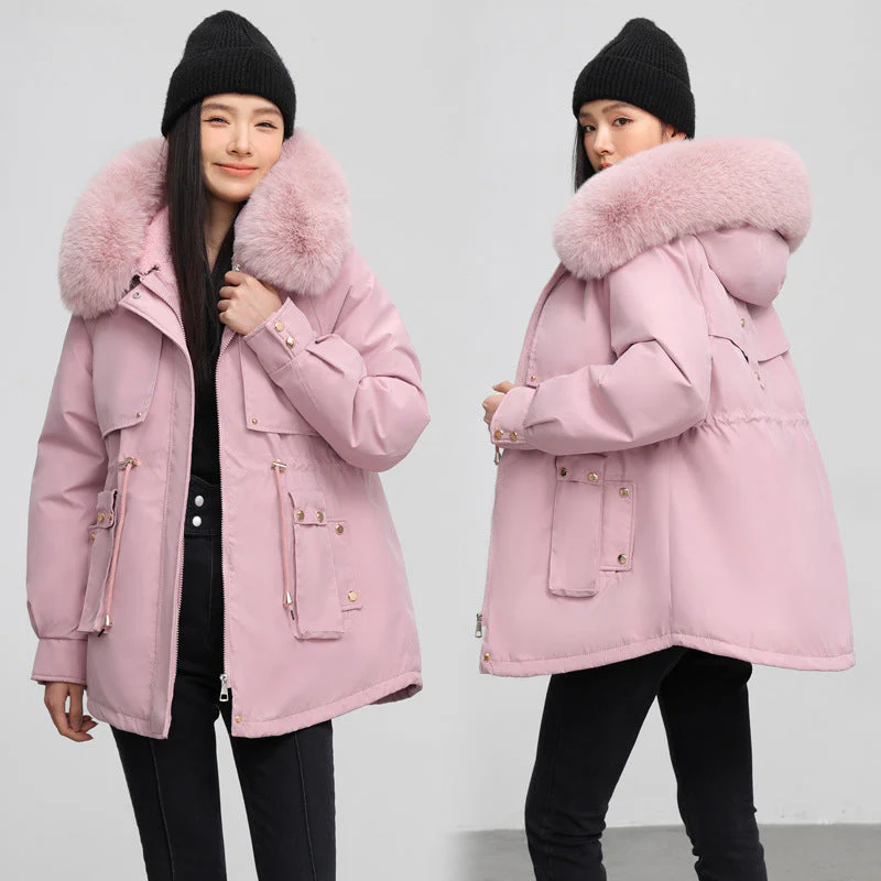Insulating Womens Parka - Hooded Fur Collar, Cotton Padded - Image 4