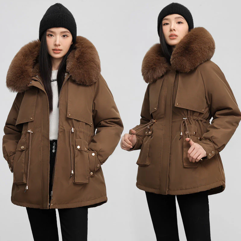 Insulating Womens Parka - Hooded Fur Collar, Cotton Padded - Image 5