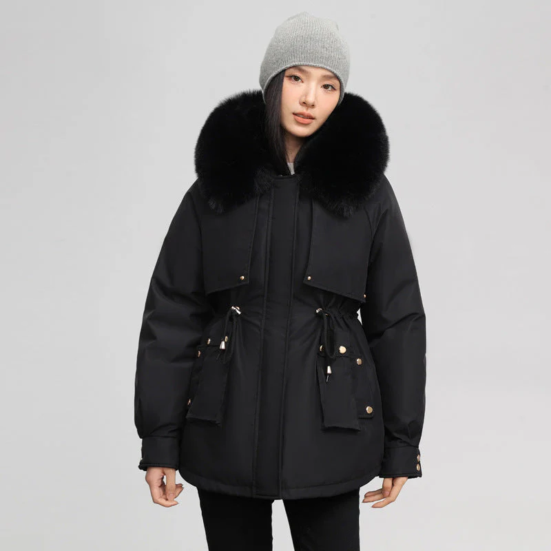 Insulating Womens Parka - Hooded Fur Collar, Cotton Padded - Image 6