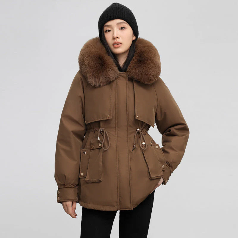 Insulating Womens Parka - Hooded Fur Collar, Cotton Padded - Image 7