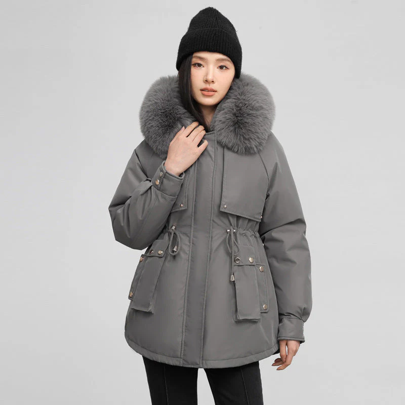 Insulating Womens Parka - Hooded Fur Collar, Cotton Padded - Image 8