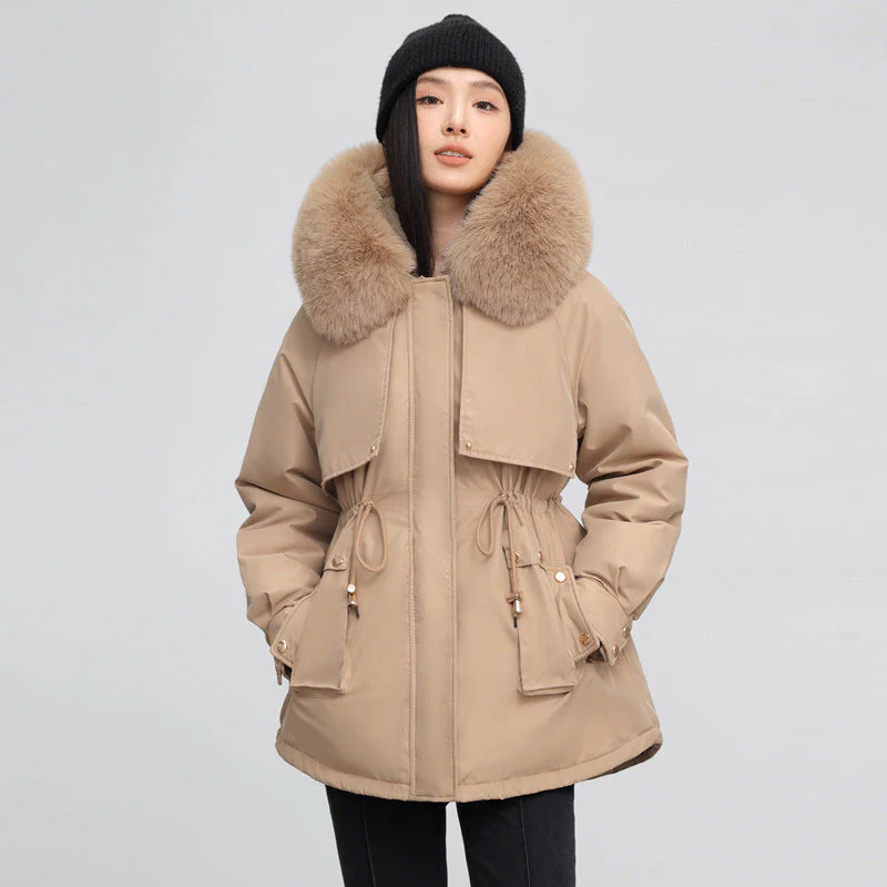 Insulating Womens Parka - Hooded Fur Collar, Cotton Padded - Image 9