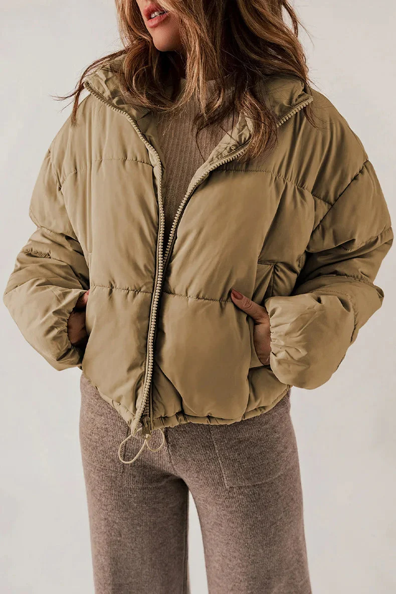 Insulating Womens Puffer Jacket - Cropped Boxy Polyester - Image 12