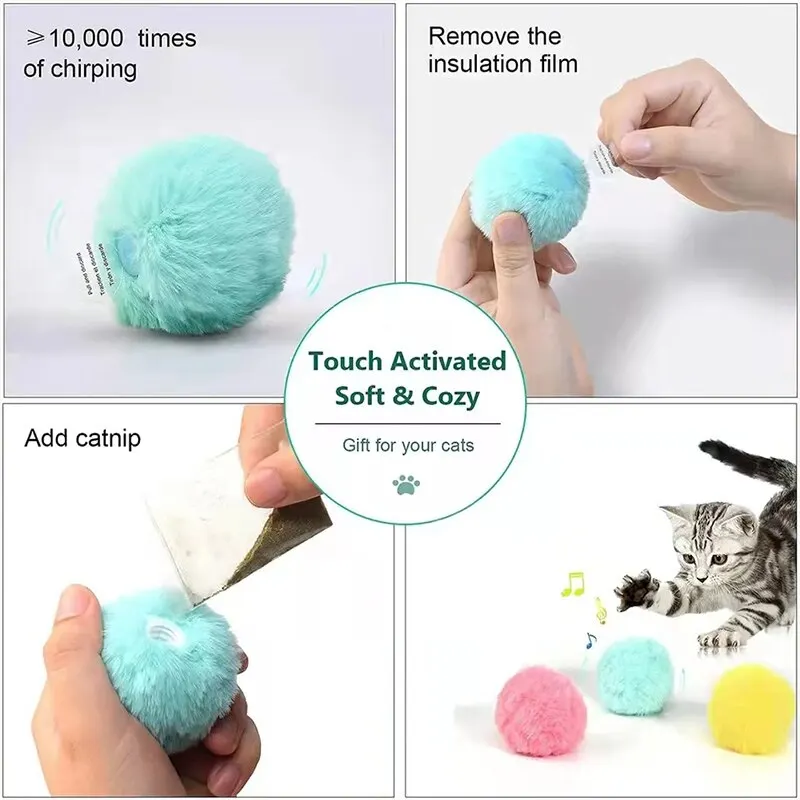 Interactive Cat Toy Ball - Plush Electric Catnip Training Squeak Sound Toy for Kittens - Image 3