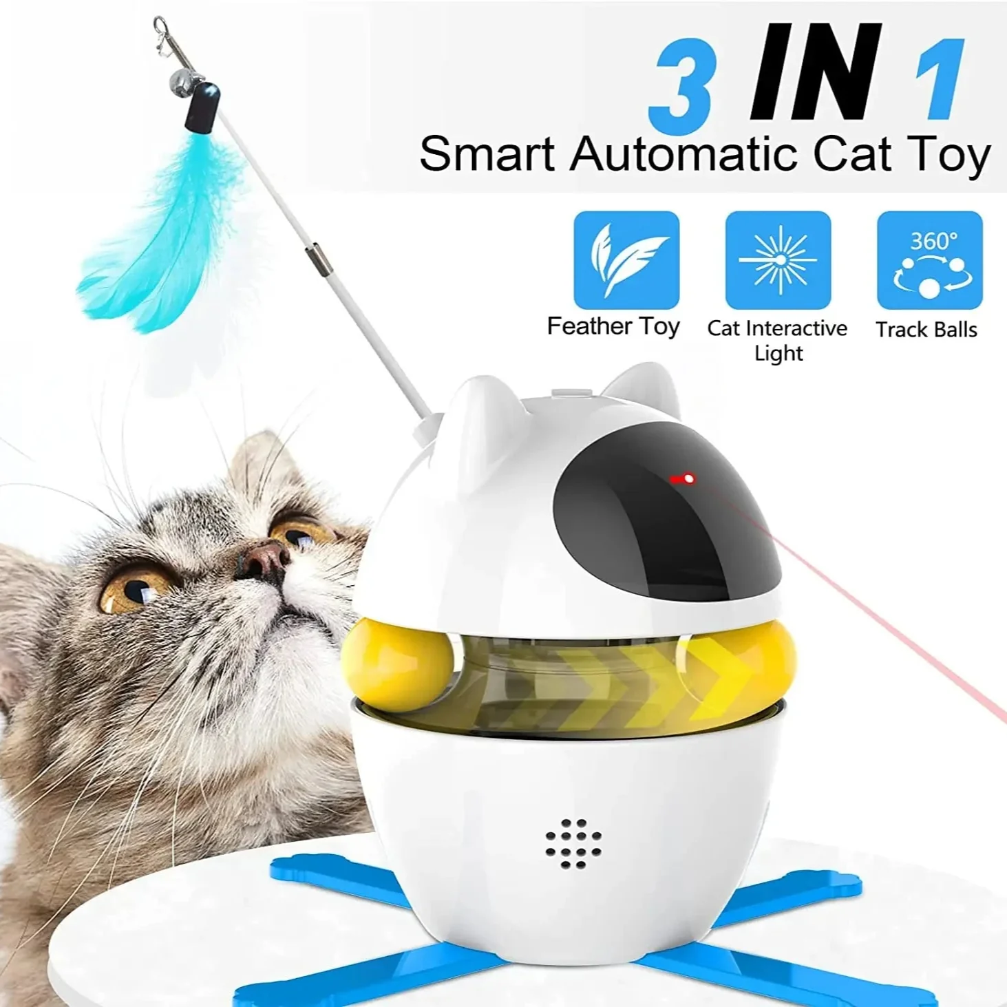Interactive Cat Toys - 4-in-1 Feather, Laser and Ball Toys for Indoor Cats - Image 4