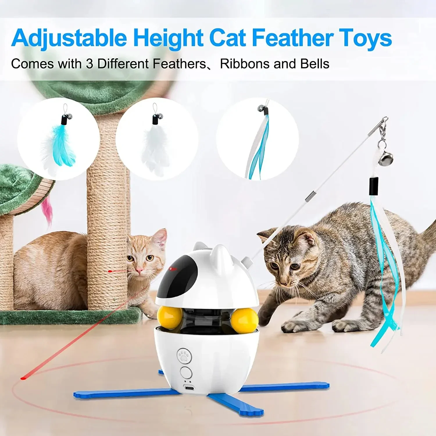 Interactive Cat Toys - 4-in-1 Feather, Laser and Ball Toys for Indoor Cats - Image 5