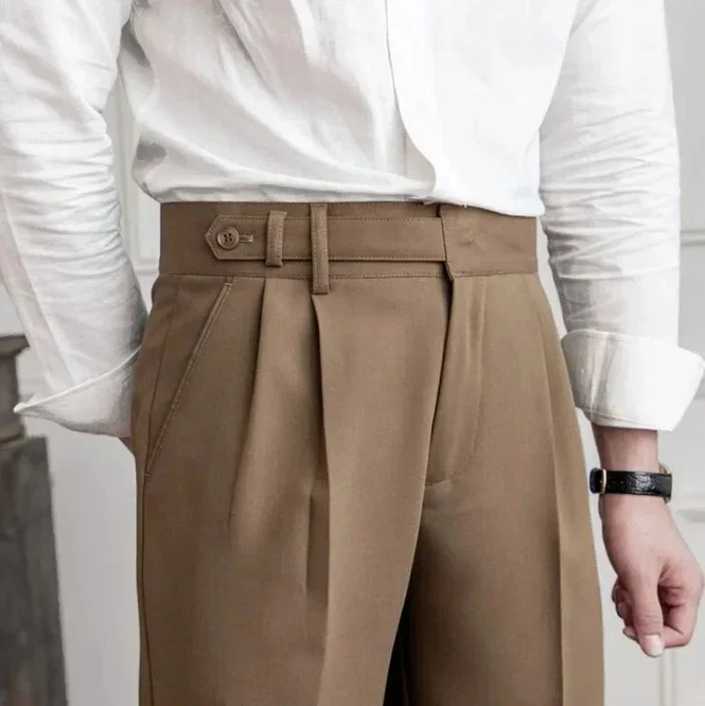Italian Houndstooth Pants, Straight Cut with Double Folds, Classic Premium Fabric - Image 5