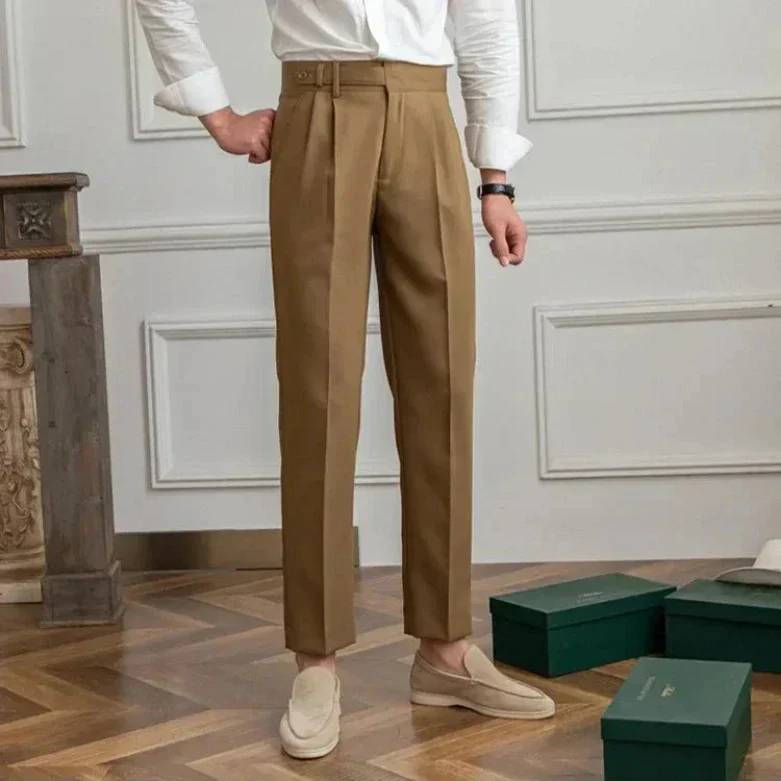 Italian Houndstooth Pants, Straight Cut with Double Folds, Classic Premium Fabric - Image 8