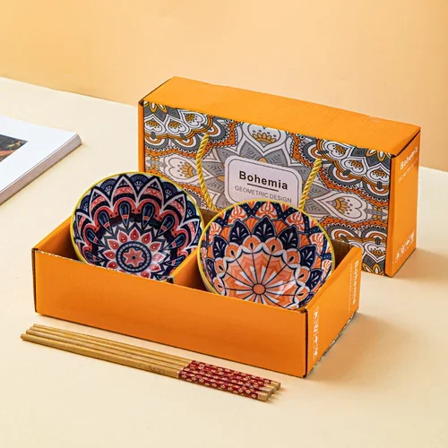 Japanese Hand Painted Ceramic Bowl Set With Chopsticks - Image 26