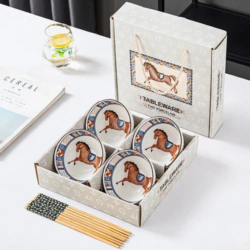 Japanese Hand Painted Ceramic Bowl Set With Chopsticks - Image 27