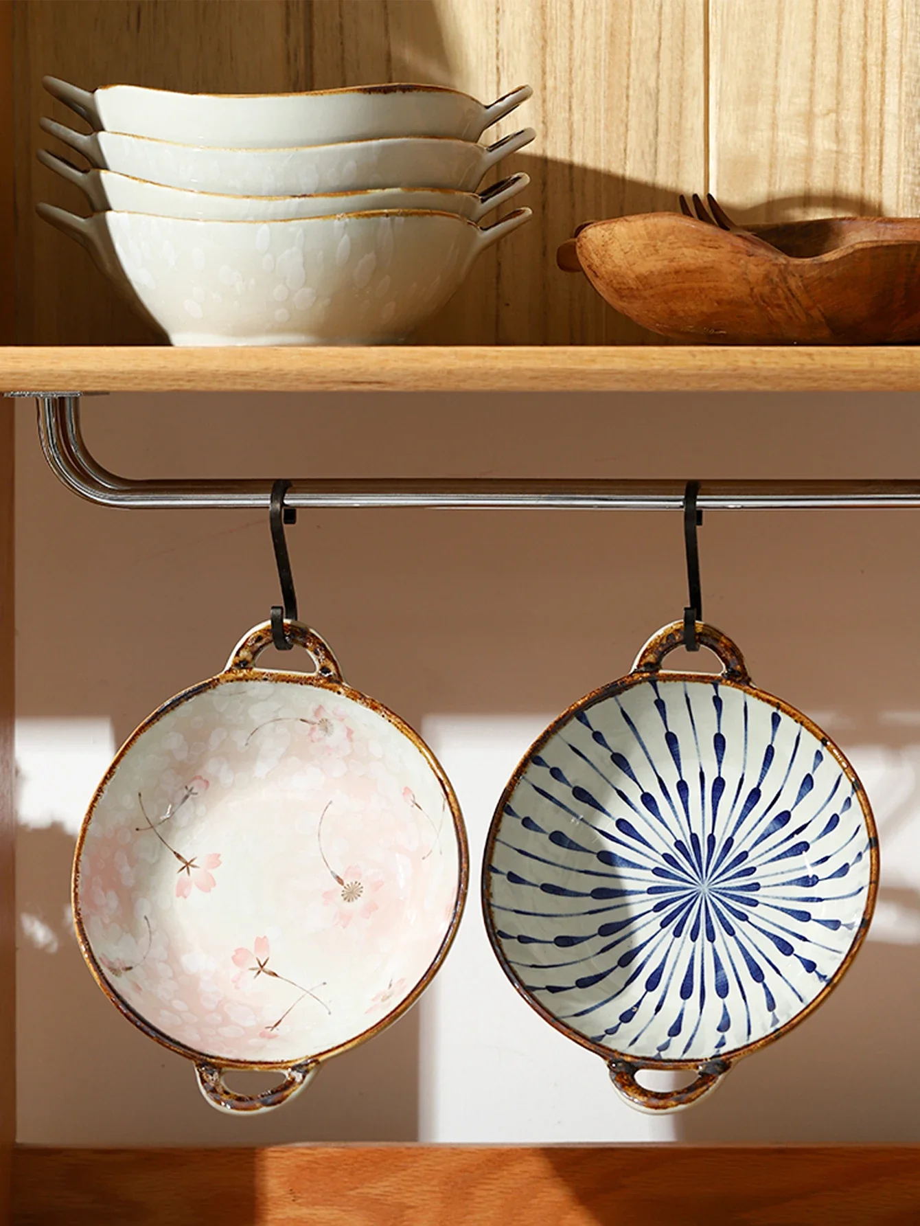 Ceramic 7.5 Inch Noodle Bowl With Handles Floral Porcelain - Image 11