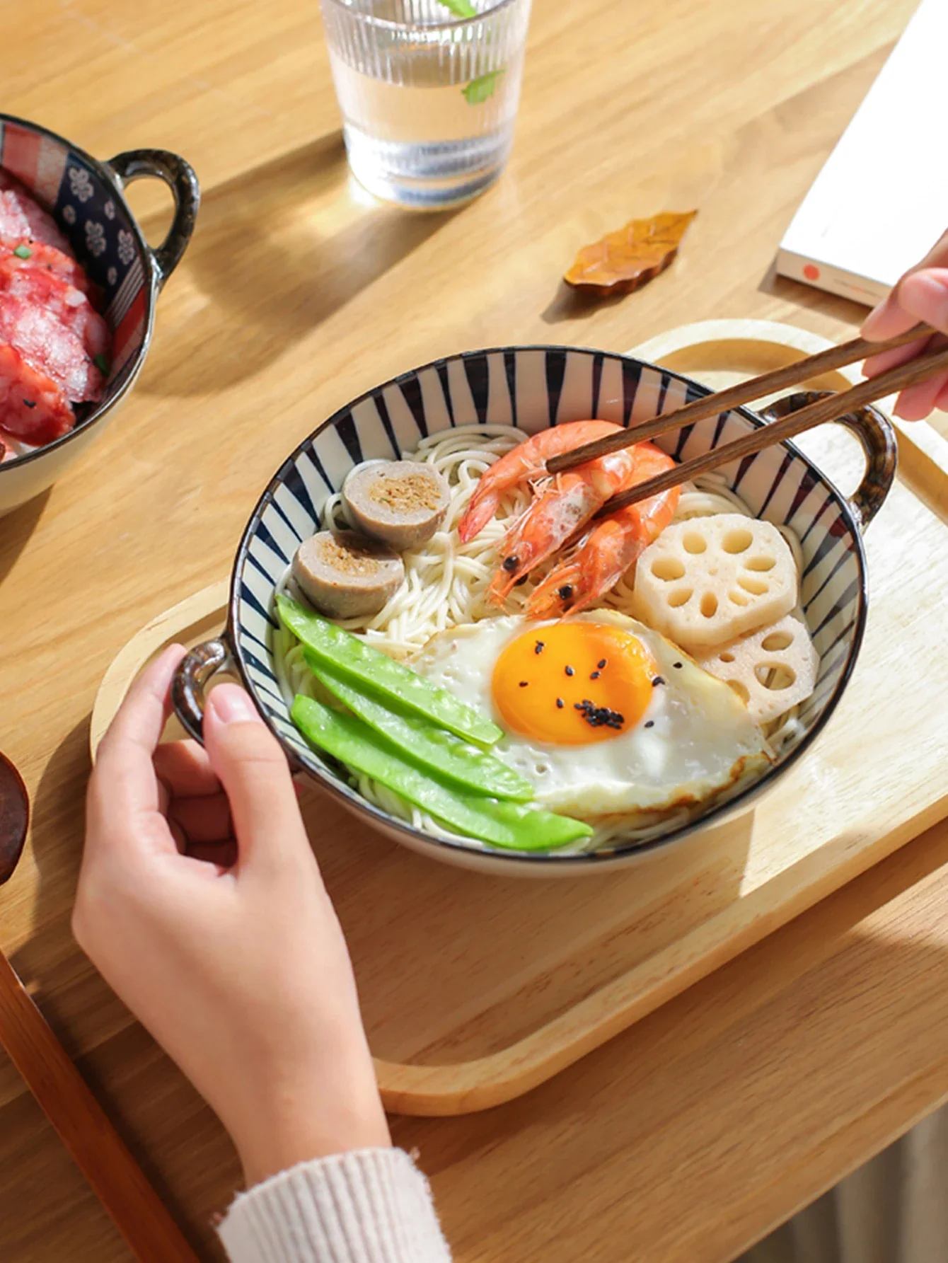 Ceramic 7.5 Inch Noodle Bowl With Handles Floral Porcelain - Image 13