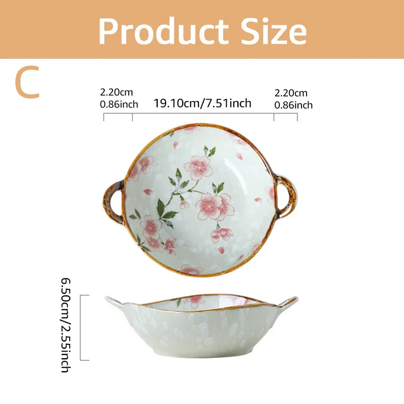 Ceramic 7.5 Inch Noodle Bowl With Handles Floral Porcelain - Image 15