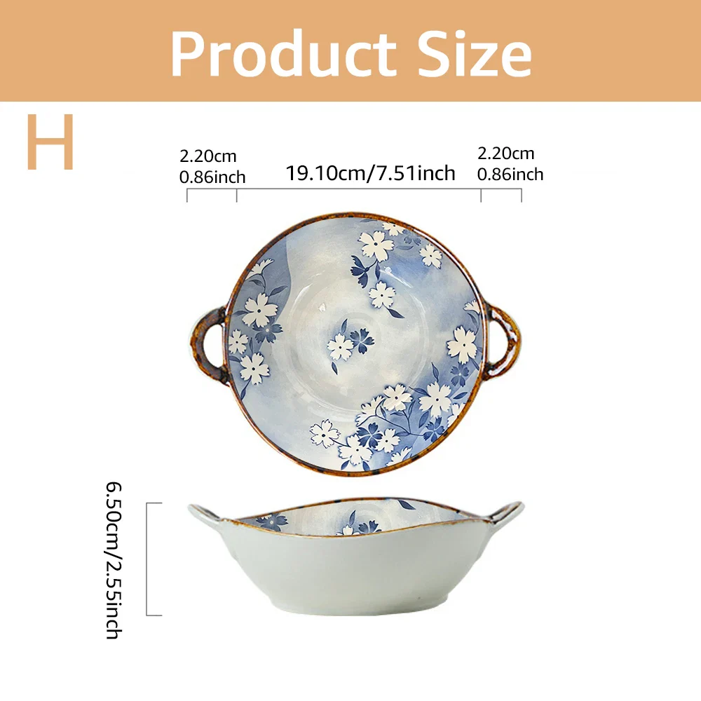 Ceramic 7.5 Inch Noodle Bowl With Handles Floral Porcelain - Image 16