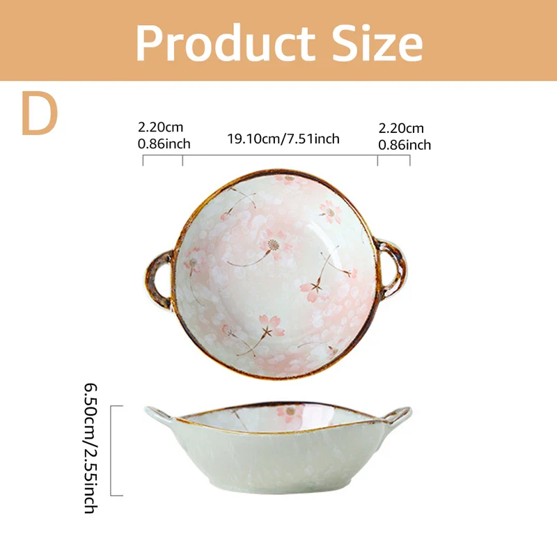 Ceramic 7.5 Inch Noodle Bowl With Handles Floral Porcelain - Image 18