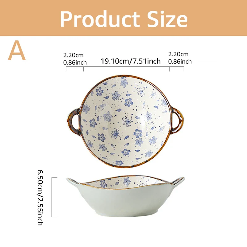 Ceramic 7.5 Inch Noodle Bowl With Handles Floral Porcelain - Image 6