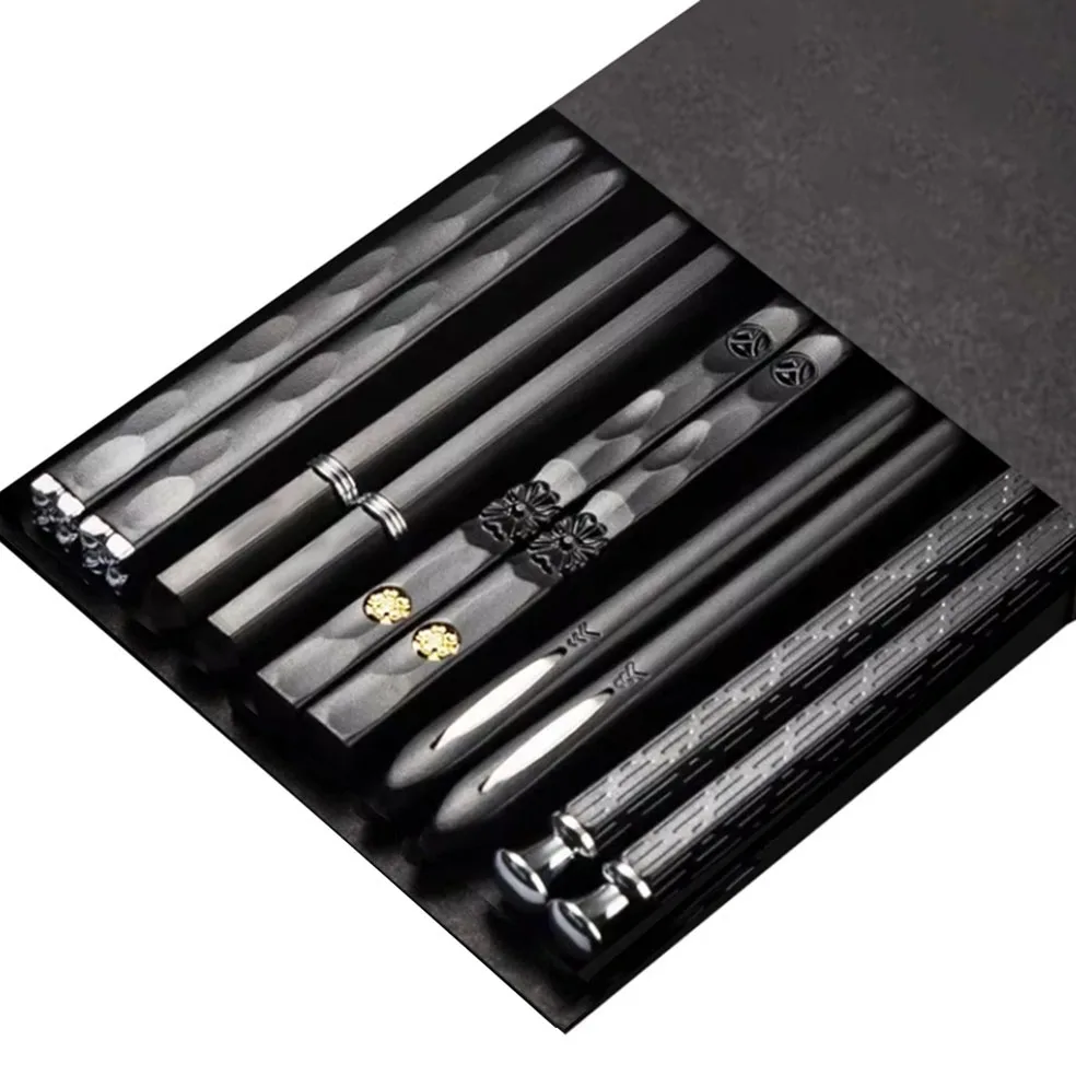 Japanese Reusable Black Chopsticks for Sushi, Noodles, Alloy Kitchen Tableware 5 Pairs - Image 11
