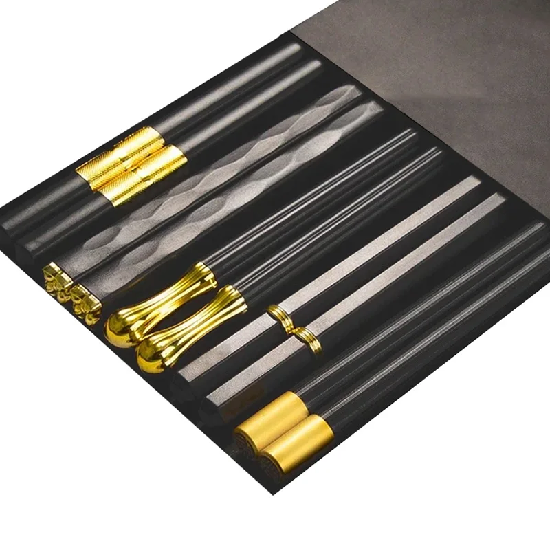 Japanese Reusable Black Chopsticks for Sushi, Noodles, Alloy Kitchen Tableware 5 Pairs - Image 7