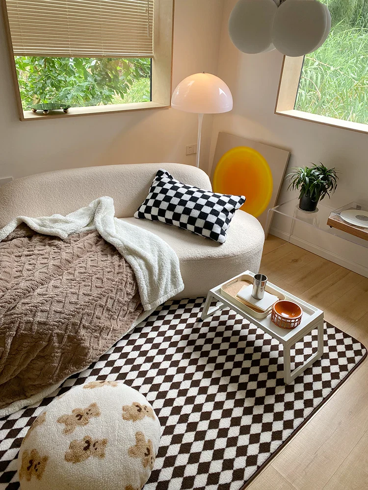 Checkerboard Plush Area Rug Japanese Style Minimalist - Image 13
