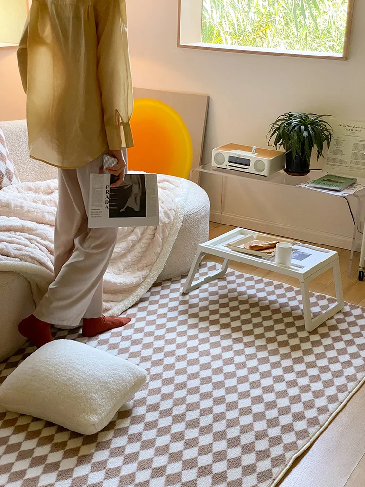 Checkerboard Plush Area Rug Japanese Style Minimalist - Image 15