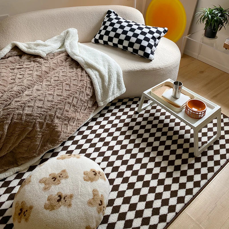 Checkerboard Plush Area Rug Japanese Style Minimalist - Image 3