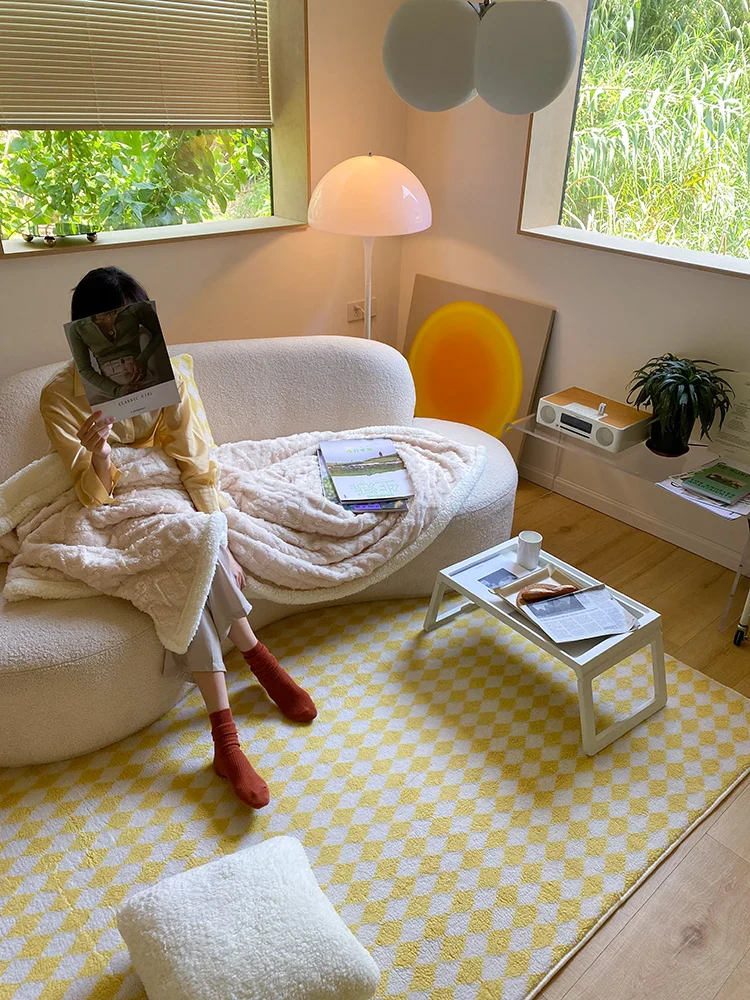 Checkerboard Plush Area Rug Japanese Style Minimalist - Image 9