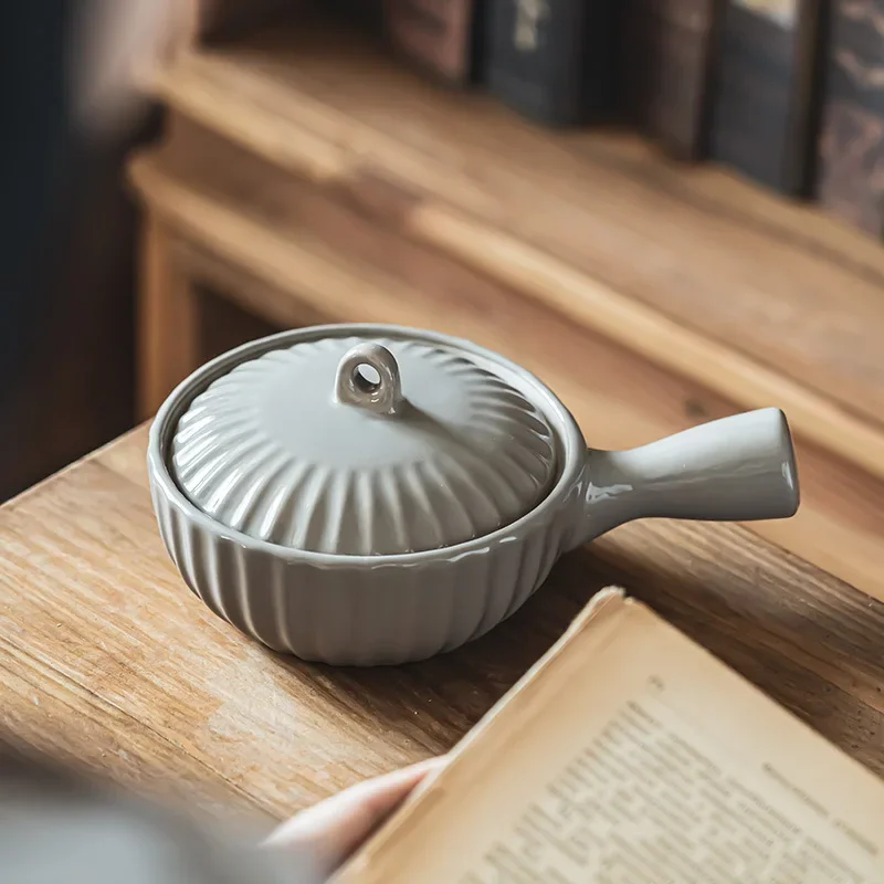 Ceramic Single Handle Bowl With Lid Japanese Style - Image 4