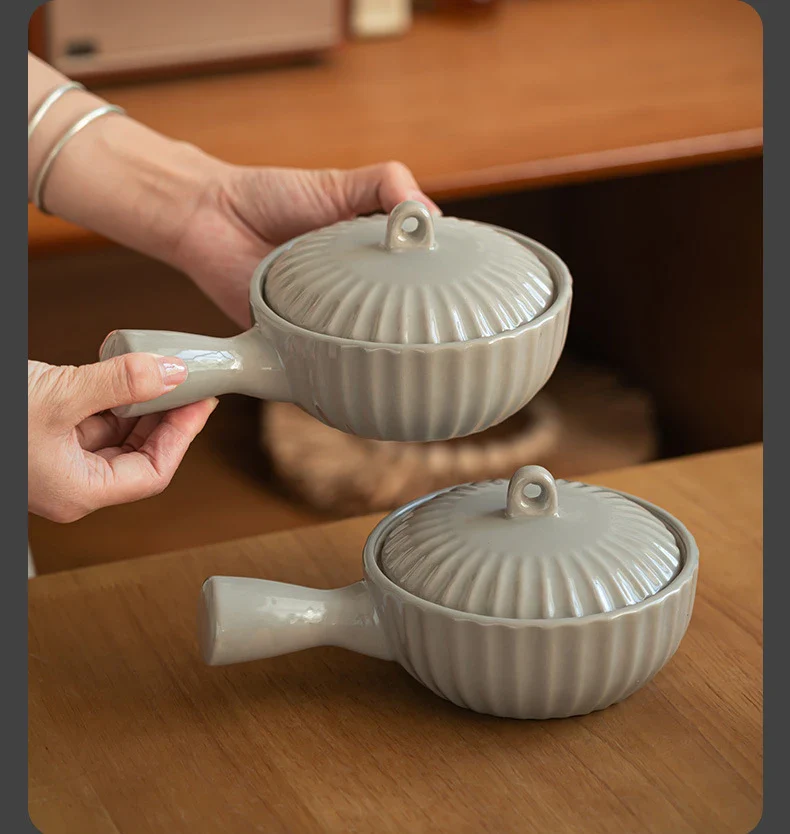 Ceramic Single Handle Bowl With Lid Japanese Style - Image 8