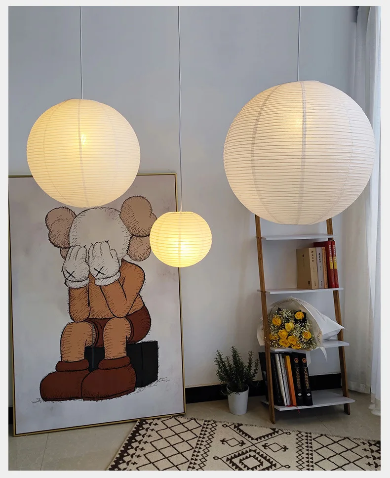 Japandi Pendant Lamp Wabi Sabi Rice Paper Round LED Dimmable - Image 16