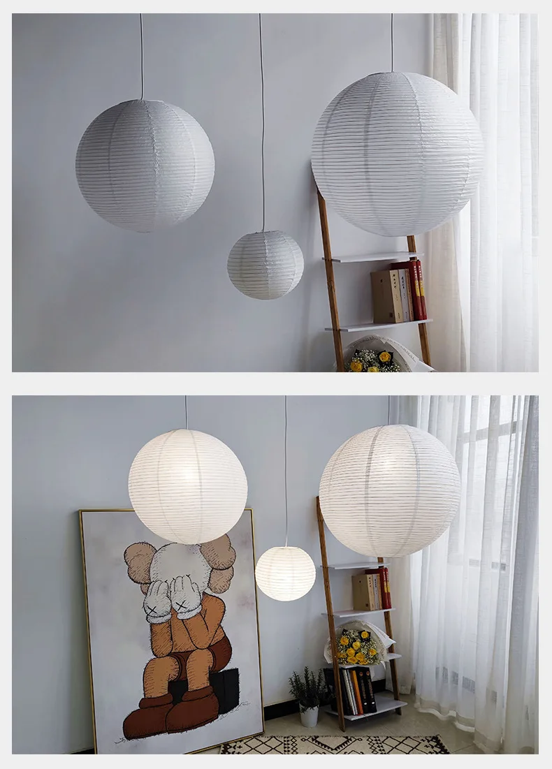 Japandi Pendant Lamp Wabi Sabi Rice Paper Round LED Dimmable - Image 17