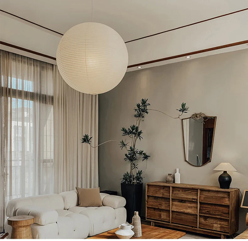Japandi Pendant Lamp Wabi Sabi Rice Paper Round LED Dimmable - Image 20