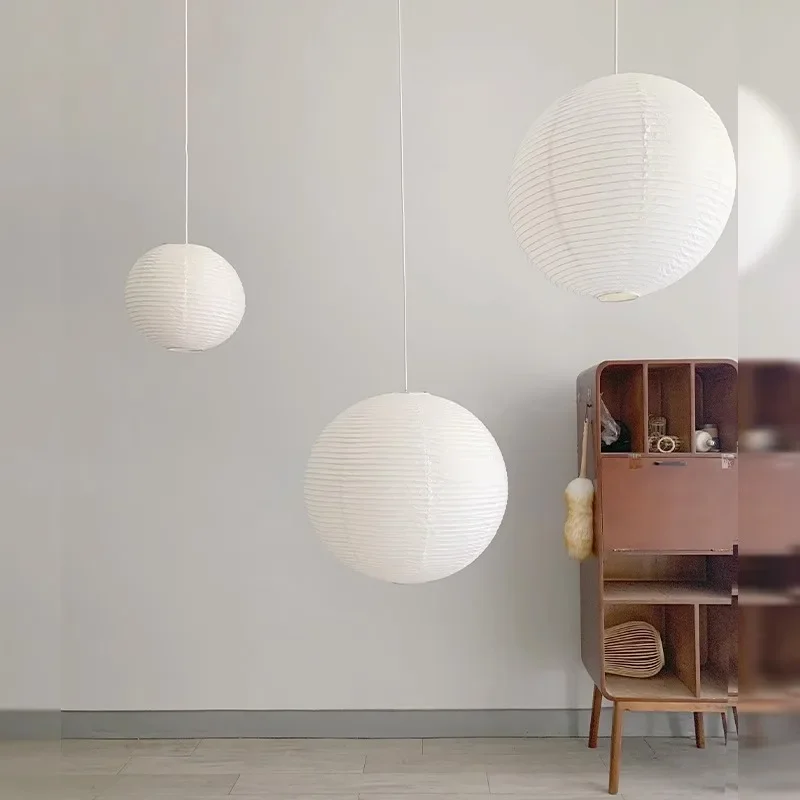Japandi Pendant Lamp Wabi Sabi Rice Paper Round LED Dimmable - Image 4