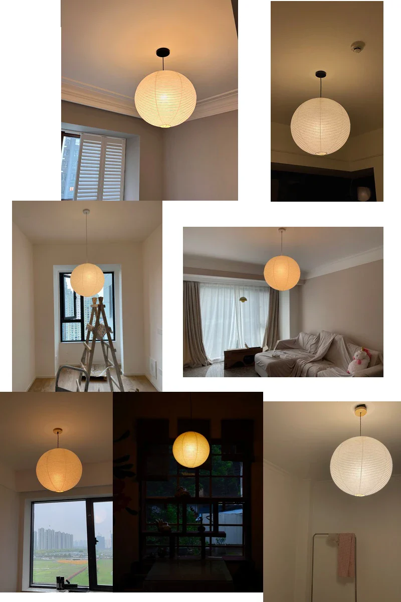 Japandi Pendant Lamp Wabi Sabi Rice Paper Round LED Dimmable - Image 8