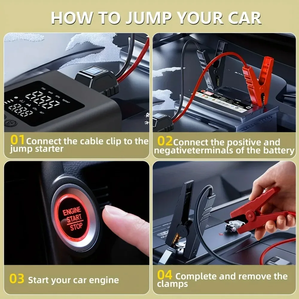 Jump Starter With Air Pump Car Jump Starter 3000A 150 PSI Inflator LED Light Fall 2025 Prep - Image 6