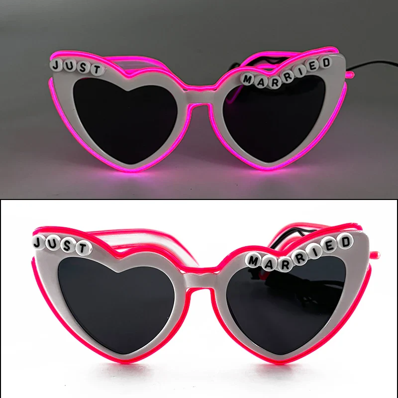 Just Married LED Flashing Sunglasses - Bachelorette Party Wedding Pink Heart Glasses - Image 3
