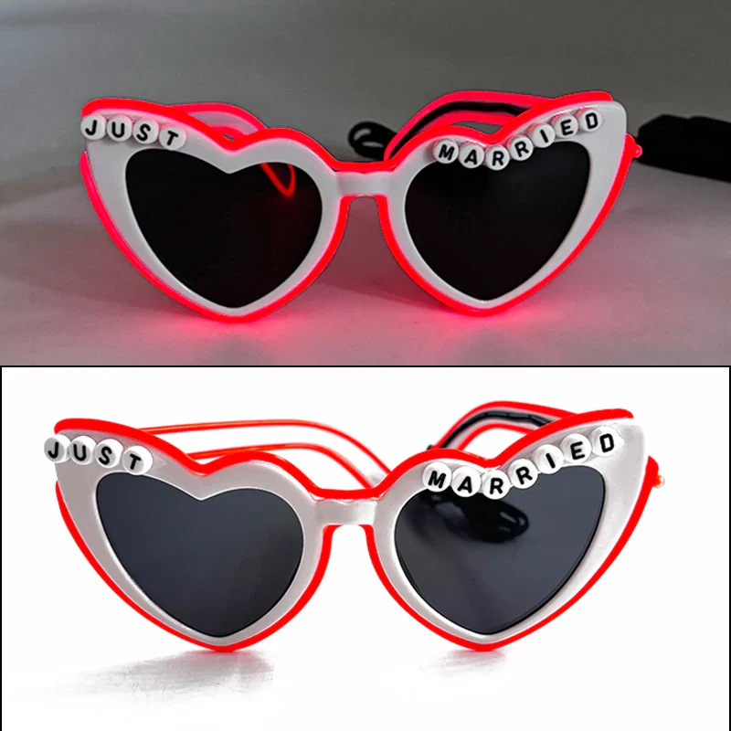 Just Married LED Flashing Sunglasses - Bachelorette Party Wedding Pink Heart Glasses - Image 4