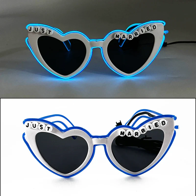 Just Married LED Flashing Sunglasses - Bachelorette Party Wedding Pink Heart Glasses - Image 5