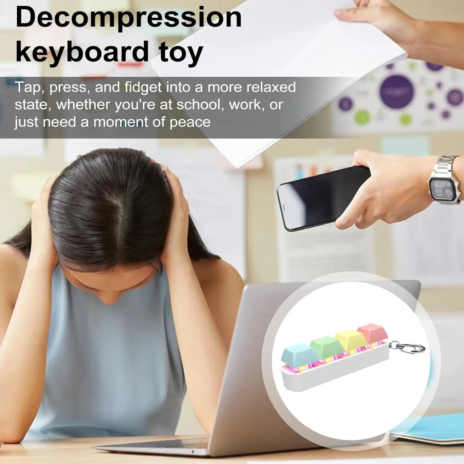 Keyboard Fidget Toy LED Keychain 4 In 1 Stress Relief - Image 11