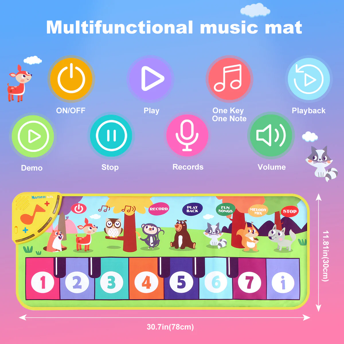 Multifunctional Musical Dance Mat for Toddlers - Interactive Piano Keyboard with Animal Sounds, Educational Gift for Kids, Portable Fun! - Image 8