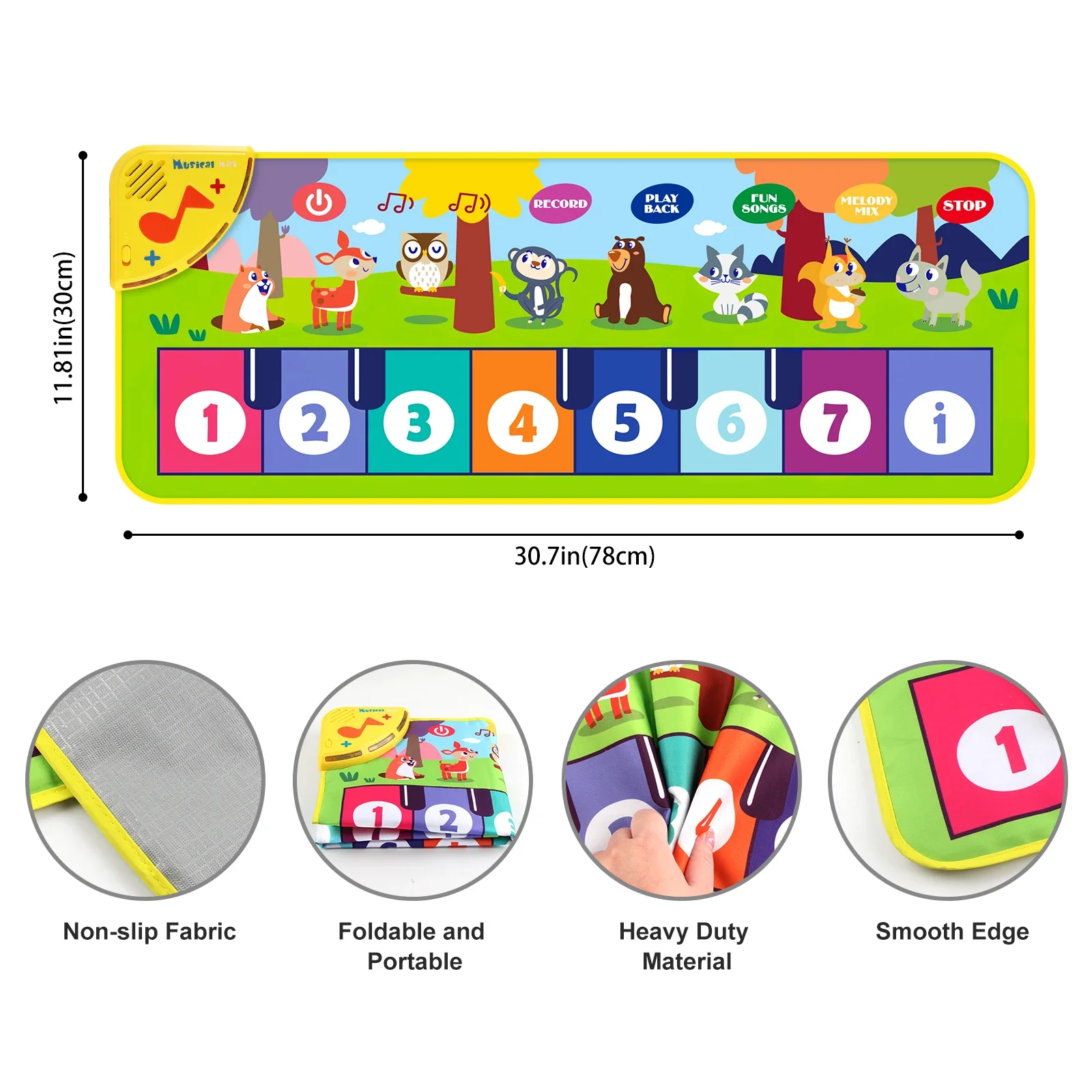 Multifunctional Musical Dance Mat for Toddlers - Interactive Piano Keyboard with Animal Sounds, Educational Gift for Kids, Portable Fun! - Image 9