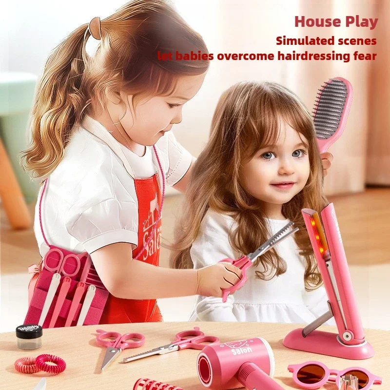 Kids Hair Salon Set Pink Pretend Play Styling Kit With Hair Dryer And Accessories Fall 2025 Gift - Image 5