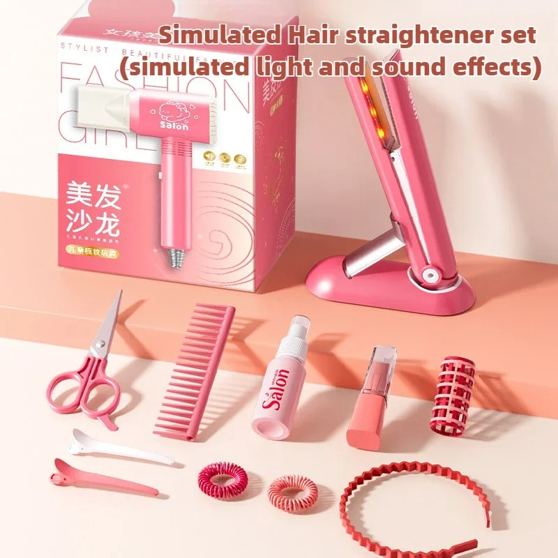 Kids Hair Salon Set Pink Pretend Play Styling Kit With Hair Dryer And Accessories Fall 2025 Gift - Image 7