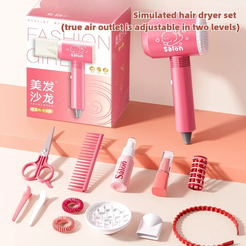 Kids Hair Salon Set Pink Pretend Play Styling Kit With Hair Dryer And Accessories Fall 2025 Gift - Image 8