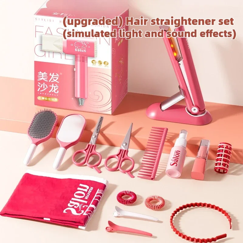 Kids Hair Salon Set Pink Pretend Play Styling Kit With Hair Dryer And Accessories Fall 2025 Gift - Image 9